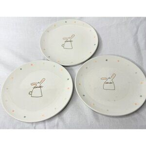 3 Tag Easter Ceramic Plates With Bunny Design & Polka Dot Accents 6.5"